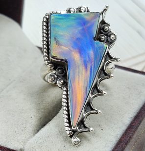 Aurora Opal Bolt Size US 8 925 Sterling Silver Ring (RS56-85)