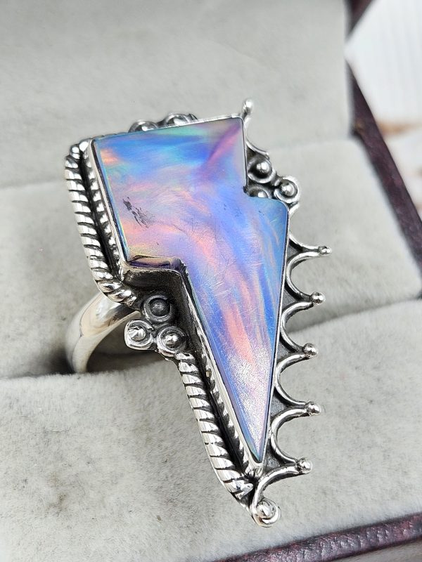 Aurora Opal Bolt Size US 8 925 Sterling Silver Ring (RS56-85) - Image 2