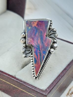 Aurora Opal Bolt Size US 9 925 Sterling Silver Ring (RS56-90)