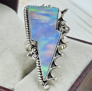 Aurora Opal Bolt Size US 7 925 Sterling Silver Ring (RS56-99)