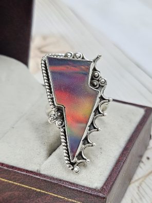 Aurora Opal Bolt Size US 9 925 Sterling Silver Ring (RS56-89)