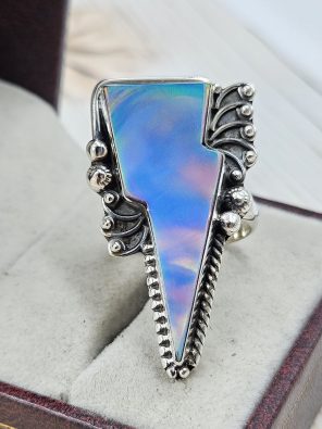 Aurora Opal Bolt Size US 7 925 Sterling Silver Ring (RS56-74)