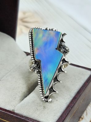 Aurora Opal Bolt Size US 8 925 Sterling Silver Ring (RS56-88)