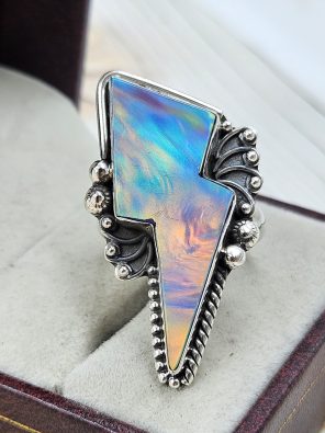 Aurora Opal Bolt Size US 8 925 Sterling Silver Ring (RS56-84)
