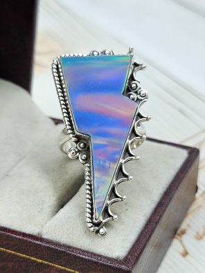 Aurora Opal Bolt Size US 10 925 Sterling Silver Ring (RS56-96)