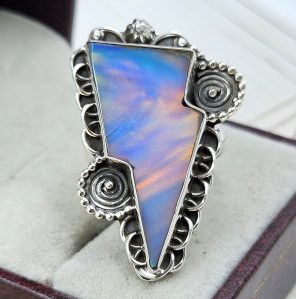 Aurora Opal Bolt Size US 8 925 Sterling Silver Ring (RS56-83)