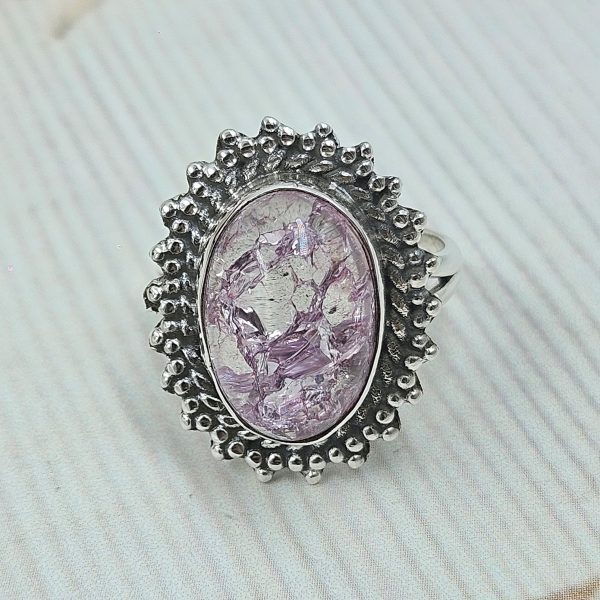 Cracked Crystal Quartz Size US 7 925 Sterling Silver Ring (REXT55-129) - Image 2