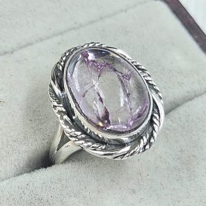 Cracked Crystal Quartz Size US 6 925 Sterling Silver Ring (REXT55-118)