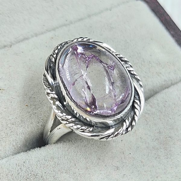 Cracked Crystal Quartz Size US 6 925 Sterling Silver Ring (REXT55-118)