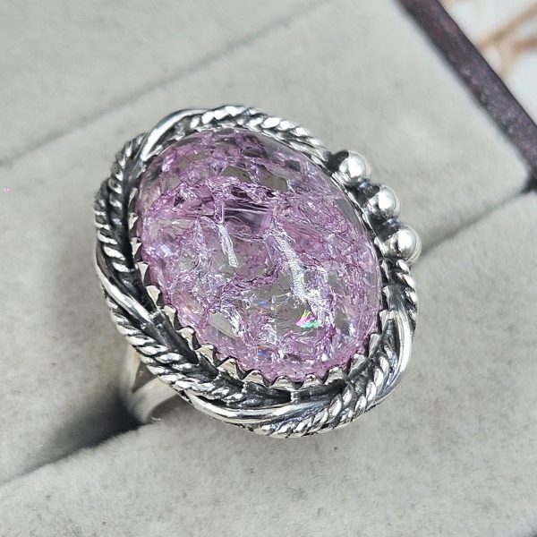 Cracked Crystal Quartz Size US 6 925 Sterling Silver Ring (REXT55-119)