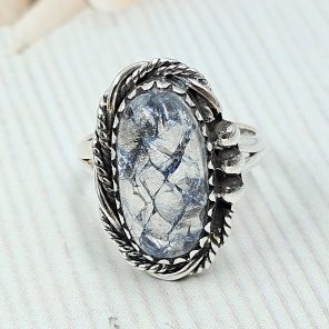 Cracked Crystal Quartz Size US 7 925 Sterling Silver Ring (REXT55-135)