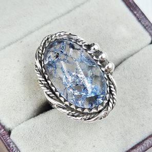 Cracked Crystal Quartz Size US 6 925 Sterling Silver Ring (REXT55-122)
