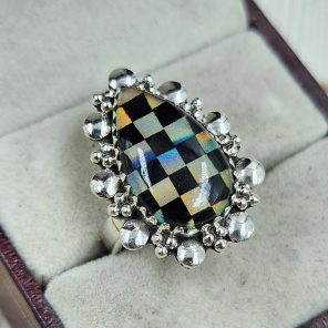 Aurora Opal Checkerboard Size US 7 925 Sterling Silver Ring (RS35-48)
