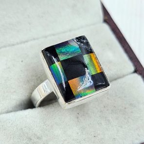 Aurora Opal Checkerboard Size US 8 925 Sterling Silver Ring (RS35-52)