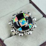 Aurora Opal Checkerboard Size US 10 925 Sterling Silver Ring (RS35-88)