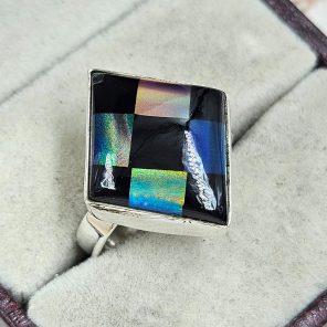 Aurora Opal Checkerboard Size US 8 925 Sterling Silver Ring (RS35-62)