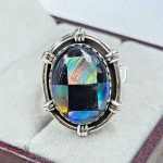 Aurora Opal Checkerboard Size US 6 925 Sterling Silver Ring (RS35-46)