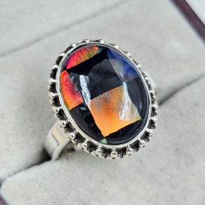 Aurora Opal Checkerboard Size US 8 925 Sterling Silver Ring (RS35-69)