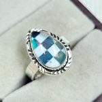 Aurora Opal Checkerboard Size US 6 925 Sterling Silver Ring (RS35-47)