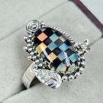 Aurora Opal Checkerboard Size US 10 925 Sterling Silver Ring (RS35-86)