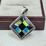 Aurora Opal Checkerboard 1.25" 925 Sterling Silver Pendant (RS35-96)