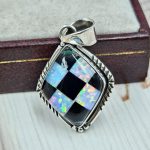 Aurora Opal Checkerboard 1.25" 925 Sterling Silver Pendant (RS35-110)