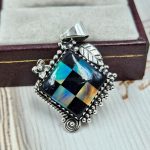 Aurora Opal Checkerboard 1.5" 925 Sterling Silver Pendant (RS35-98)