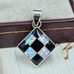 Aurora Opal Checkerboard 1.25" 925 Sterling Silver Pendant (RS35-100)