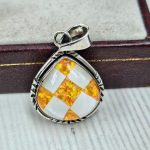 Aurora Opal Checkerboard 1.25" 925 Sterling Silver Pendant (RS35-103)