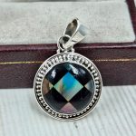 Aurora Opal Checkerboard 1.25" 925 Sterling Silver Pendant (RS35-105)