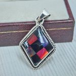 Aurora Opal Checkerboard 1.5" 925 Sterling Silver Pendant (RS35-106)