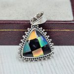 Aurora Opal Checkerboard 1.25" 925 Sterling Silver Pendant (RS35-107)