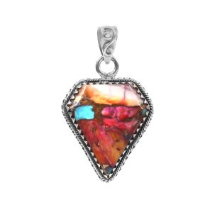 Pink Dahlia Turquoise 1.25" 925 Sterling Silver Pendant (REXT11-318)