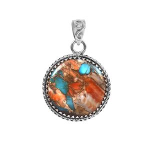 Spiny Oyster Turquoise 1.25" 925 Sterling Silver Pendant (REXT11-301)