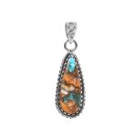 Spiny Oyster Turquoise 1.25" 925 Sterling Silver Pendant (REXT11-306)
