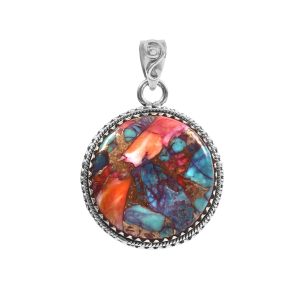 Pink Dahlia Turquoise 1.25" 925 Sterling Silver Pendant (REXT11-322)
