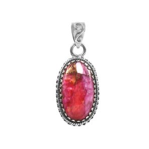 Pink Dahlia Turquoise 1.25" 925 Sterling Silver Pendant (REXT11-324)