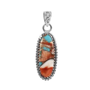 Spiny Oyster Turquoise 1.5" 925 Sterling Silver Pendant (REXT11-313)