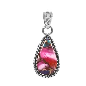 Pink Dahlia Turquoise 1" 925 Sterling Silver Pendant (REXT11-329)