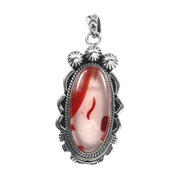 Red Botswana lace Agate 1.5" 925 Sterling Silver Pendant (RS102-65)