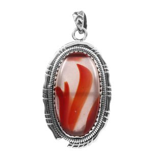 Red Botswana lace Agate 1.5" 925 Sterling Silver Pendant (RS102-64)