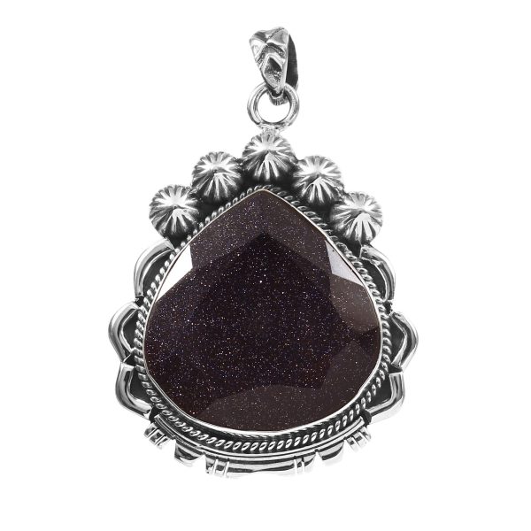 Blue Goldstone 1.5" 925 Sterling Silver Pendant (RS102-67)