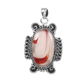Red Botswana lace Agate 1.5" 925 Sterling Silver Pendant (RS17-503)