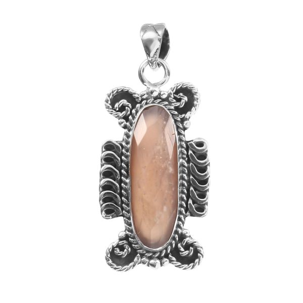 Peach Moonstone 1.5" 925 Sterling Silver Pendant (RS17-506)