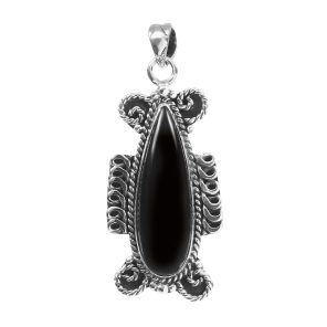 Black Onyx 1.5" 925 Sterling Silver Pendant (RS17-487)