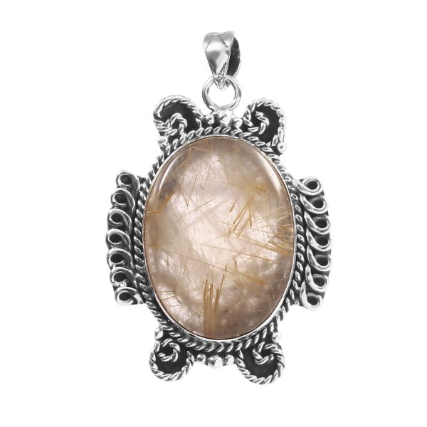 Golden Rutile 1.5" 925 Sterling Silver Pendant (RS17-504)