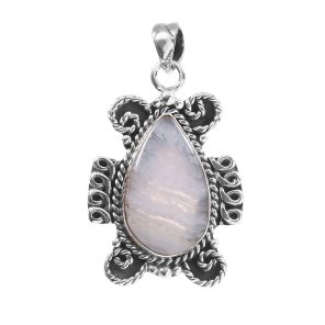Blue lace Agate 1.5" 925 Sterling Silver Pendant (RS17-495)