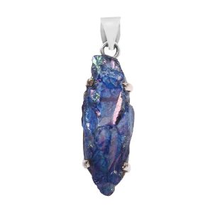 Titanium Coated Quartz Cluster 1.5" 925 Sterling Silver Pendant (RS100-198)
