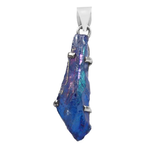 Titanium Coated Quartz Cluster 1.5" 925 Sterling Silver Pendant (RS100-217)