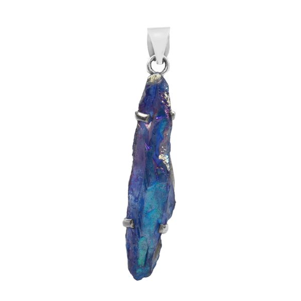 Titanium Coated Quartz Cluster 1.5" 925 Sterling Silver Pendant (RS100-218)